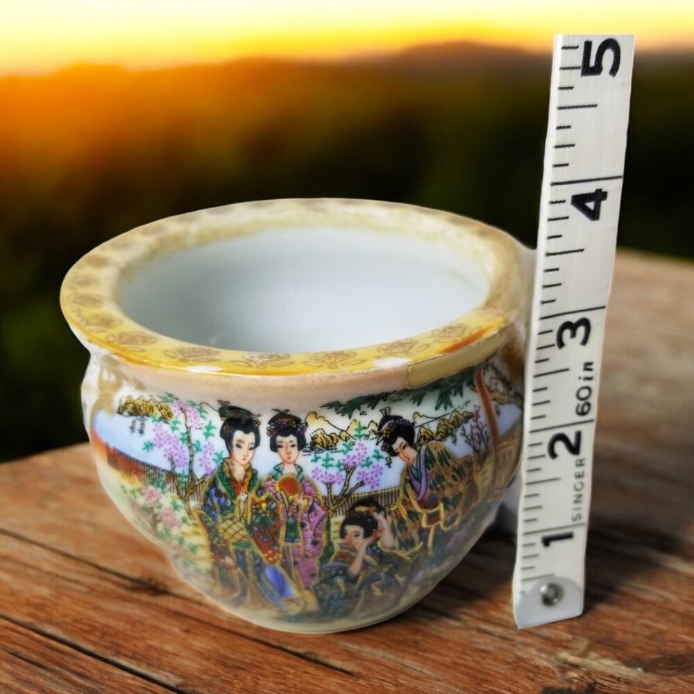 Vintage Gold Satsuma Chinoiserie Fish Bowl Geisha Women Lotus Collectible TM-5 - Picture 8 of 11